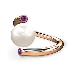 Leyna İnci Yüzük - Inci ve ametist 925 ayar rose altın kaplama gümüş yüzük #1mpj22s