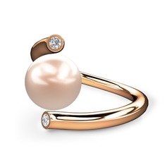 Leyna İnci Yüzük - Pembe inci ve swarovski 14 ayar rose altın yüzük #1y84jw4