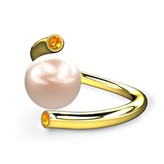 Leyna İnci Yüzük - Pembe inci ve sitrin 18 ayar altın yüzük #1ynykyj