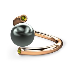 Siyah inci ve peridot 925 ayar rose altın kaplama gümüş yüzük