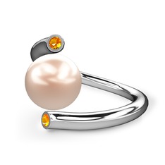 Leyna İnci Yüzük - Pembe inci ve sitrin 14 ayar beyaz altın yüzük #6ylt3w