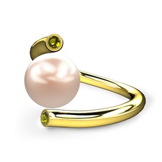 Leyna İnci Yüzük - Pembe inci ve peridot 18 ayar altın yüzük #8t5c1i