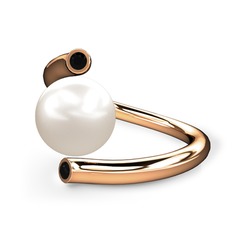 Leyna İnci Yüzük - Inci ve siyah zirkon 14 ayar rose altın yüzük #j6ngn2