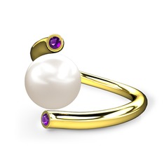 Leyna İnci Yüzük - Inci ve ametist 14 ayar altın yüzük #lmnc9z