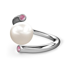 Leyna İnci Yüzük - Inci ve pembe kuvars 18 ayar beyaz altın yüzük #xbbxk0