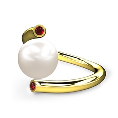 Leyna İnci Yüzük - Inci ve garnet 925 ayar altın kaplama gümüş yüzük #xh4qgq
