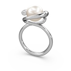 Inci ve beyaz zirkon 8 ayar beyaz altın yüzük