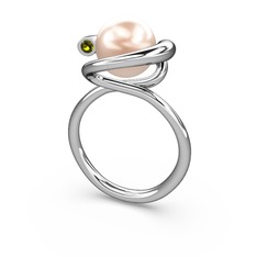 Pembe inci ve peridot 14 ayar beyaz altın yüzük