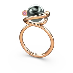 Sina İnci Yüzük - Siyah inci ve pembe kuvars 14 ayar rose altın yüzük #12e9rlq