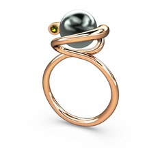 Sina İnci Yüzük - Siyah inci ve peridot 925 ayar rose altın kaplama gümüş yüzük #1619x0z
