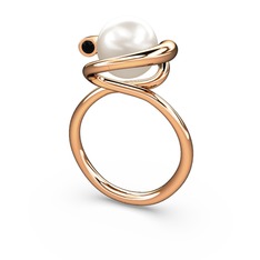Sina İnci Yüzük - Inci ve siyah zirkon 18 ayar rose altın yüzük #1905qb5