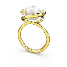 Sina İnci Yüzük - Inci ve pırlanta 925 ayar altın kaplama gümüş yüzük (0.04 karat) #1hvnlzp