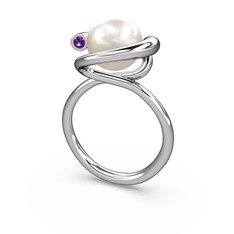 Sina İnci Yüzük - Inci ve ametist 8 ayar beyaz altın yüzük #1mluhu4