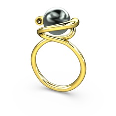 Sina İnci Yüzük - Siyah inci ve dumanlı kuvars 14 ayar altın yüzük #1n3fm34