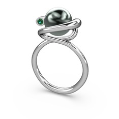 Siyah inci ve yeşil kuvars 8 ayar beyaz altın yüzük