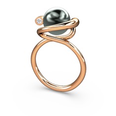 Siyah inci ve pırlanta 8 ayar rose altın yüzük (0.04 karat)