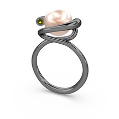 Sina İnci Yüzük - Pembe inci ve peridot 925 ayar siyah rodyum kaplama gümüş yüzük #1sikn3