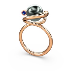 Sina İnci Yüzük - Siyah inci ve lab safir 14 ayar rose altın yüzük #1ui5r9a