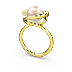 Sina İnci Yüzük - Pembe inci ve beyaz zirkon 925 ayar altın kaplama gümüş yüzük #1ujawjv