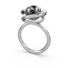 Sina İnci Yüzük - Siyah inci ve rodolit garnet 14 ayar beyaz altın yüzük #1w3b08g