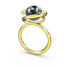 Sina İnci Yüzük - Siyah inci ve swarovski 18 ayar altın yüzük #1w6ahai
