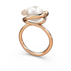 Sina İnci Yüzük - Inci ve swarovski 14 ayar rose altın yüzük #6yyiro