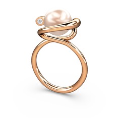 Sina İnci Yüzük - Pembe inci ve swarovski 18 ayar rose altın yüzük #78aybf