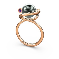 Siyah inci ve ametist 8 ayar rose altın yüzük