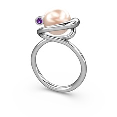 Sina İnci Yüzük - Pembe inci ve ametist 8 ayar beyaz altın yüzük #kagj49