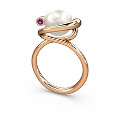 Sina İnci Yüzük - Inci ve ametist 18 ayar rose altın yüzük #lgs41b