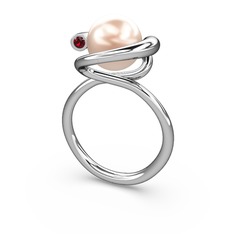 Pembe inci ve garnet 18 ayar beyaz altın yüzük