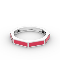 Noa Yüzük - 18 ayar beyaz altın yüzük (Neon pembe mineli) #14om6zh