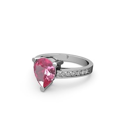 Pembe kuvars ve beyaz zirkon 8 ayar beyaz altın yüzük