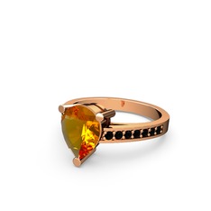 Marvina Damla Tektaş Yüzük - Sitrin ve siyah zirkon 925 ayar rose altın kaplama gümüş yüzük #113ukhk