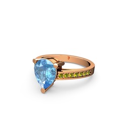 Marvina Damla Tektaş Yüzük - Akuamarin ve peridot 18 ayar rose altın yüzük #11pvvvj