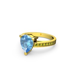 Marvina Damla Tektaş Yüzük - Akuamarin ve peridot 8 ayar altın yüzük #1224ai5