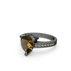 Dumanlı kuvars 925 ayar siyah rodyum kaplama gümüş yüzük