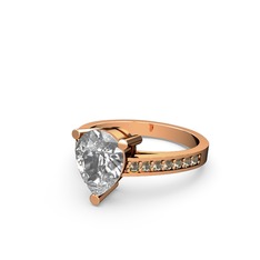 Marvina Damla Tektaş Yüzük - Beyaz zirkon ve dumanlı kuvars 925 ayar rose altın kaplama gümüş yüzük #12kytl6