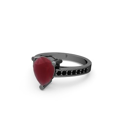 Marvina Damla Tektaş Yüzük - Kök yakut ve siyah zirkon 925 ayar siyah rodyum kaplama gümüş yüzük #14y3qbr