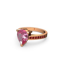 Marvina Damla Tektaş Yüzük - Pembe kuvars ve garnet 8 ayar rose altın yüzük #15oeko3