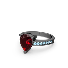 Marvina Damla Tektaş Yüzük - Garnet ve akuamarin 925 ayar siyah rodyum kaplama gümüş yüzük #16eheva