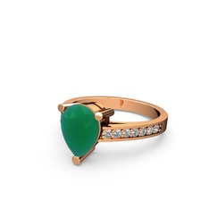 Marvina Damla Tektaş Yüzük - Kök zümrüt ve beyaz zirkon 925 ayar rose altın kaplama gümüş yüzük #170gtva