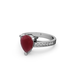 Kök yakut ve pırlanta 8 ayar beyaz altın yüzük (0.21 karat)