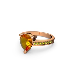 Marvina Damla Tektaş Yüzük - Sitrin ve peridot 8 ayar rose altın yüzük #18bcpyf