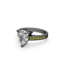 Marvina Damla Tektaş Yüzük - Swarovski ve peridot 925 ayar siyah rodyum kaplama gümüş yüzük #18dwgrr