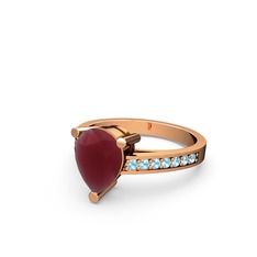 Marvina Damla Tektaş Yüzük - Kök yakut ve akuamarin 925 ayar rose altın kaplama gümüş yüzük #19p0iow