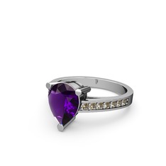 Marvina Damla Tektaş Yüzük - Ametist ve dumanlı kuvars 925 ayar gümüş yüzük #1bb5rhb