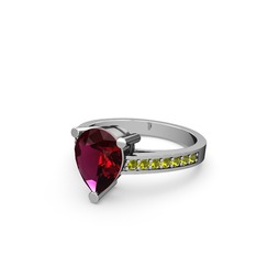 Marvina Damla Tektaş Yüzük - Rodolit garnet ve peridot 8 ayar beyaz altın yüzük #1c850el