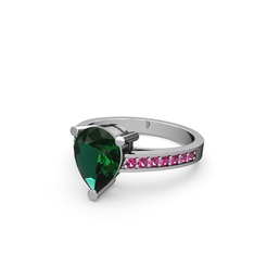 Marvina Damla Tektaş Yüzük - Yeşil kuvars ve rodolit garnet 14 ayar beyaz altın yüzük #1czg1vx