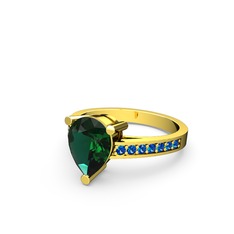 Marvina Damla Tektaş Yüzük - Yeşil kuvars ve lab safir 925 ayar altın kaplama gümüş yüzük #1dt49ol